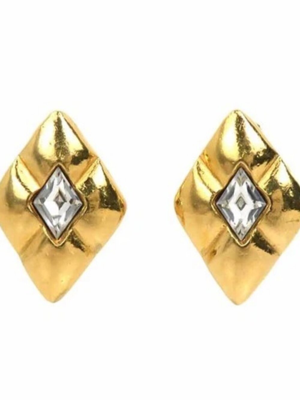 Auth CHANEL Clip on Earrings Gold/Silver Metal/Rhinestone - e61264a